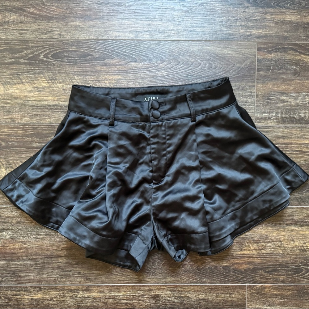 AKIRA Black Satin Skater Shorts